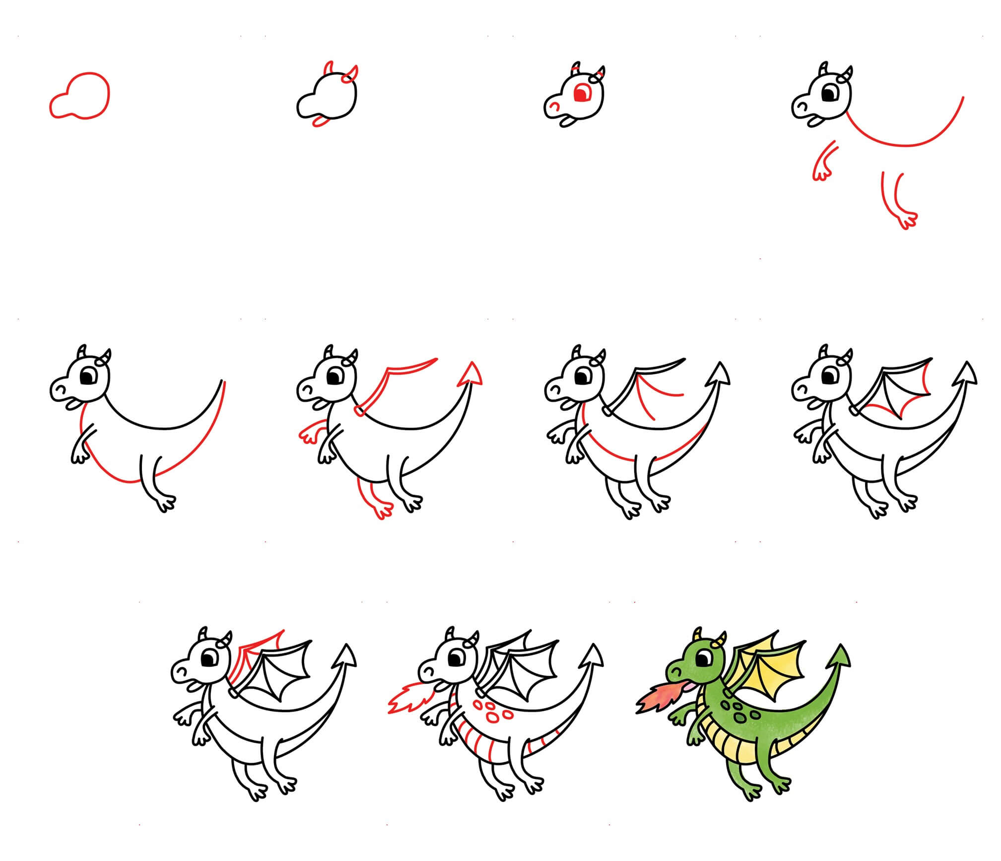  51+ Einfach und Süß Drachen Zeichnen Ideen - ZeichnenIdeen.Com Motiv 