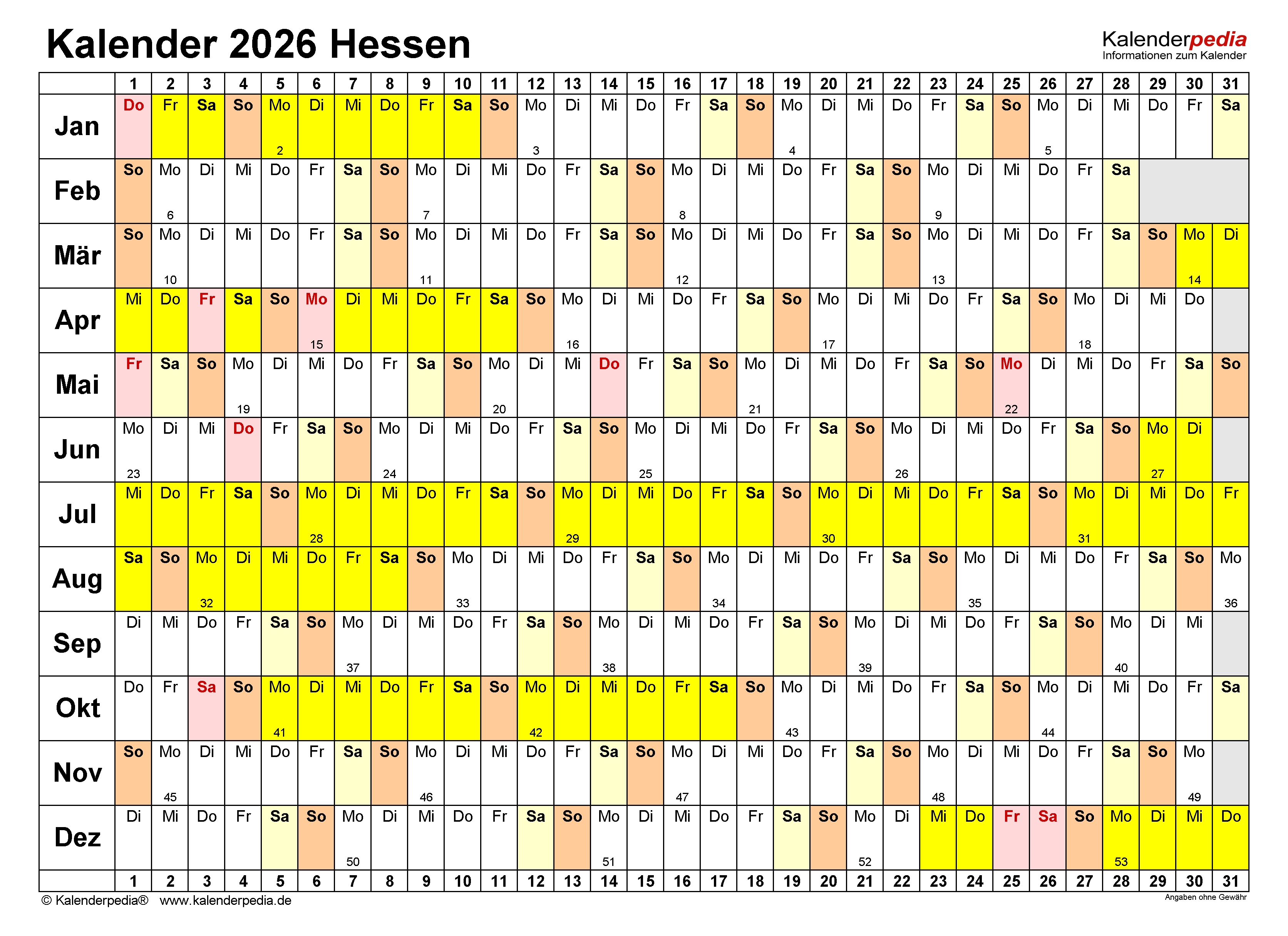  Foto zu Kalender 2026 Hessen: Ferien, Feiertage, Excel-Vorlagen 