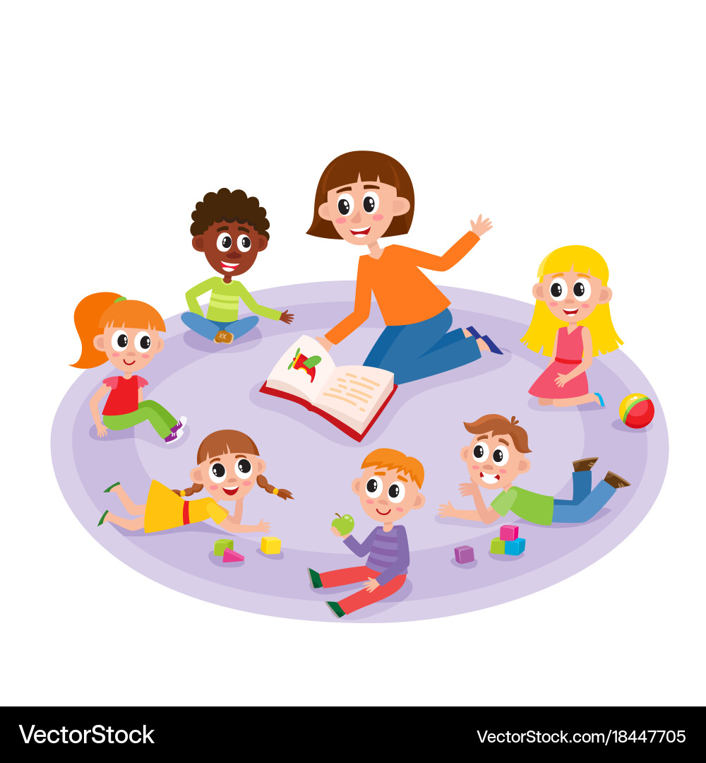  Kindergarten Children Reading Illustration 