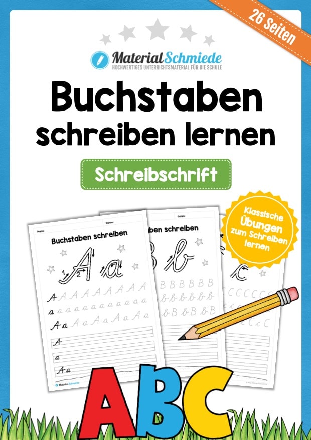  Buchstaben schreiben lernen von A-Z (Schreibschrift / SAS) Bildidee 