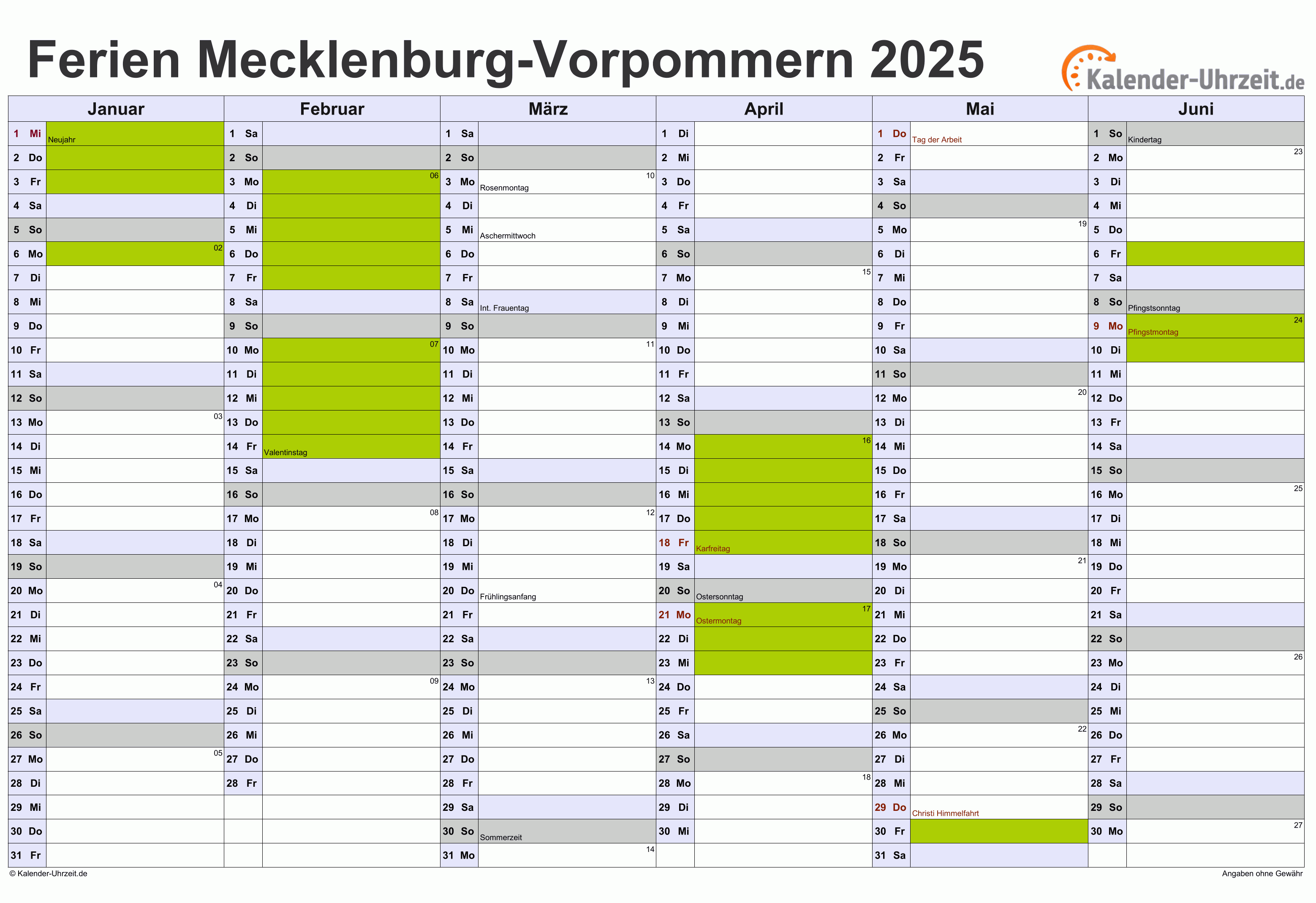  Foto zu Ferien Meck.-Pomm. 2025 - Ferienkalender zum Ausdrucken 