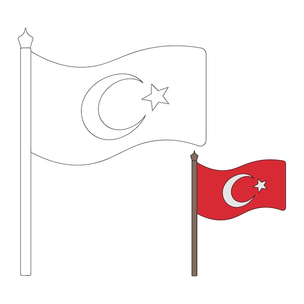  Türkische Flagge Färben Sie die Flagge gemäß dem gegebenen Beispiel 