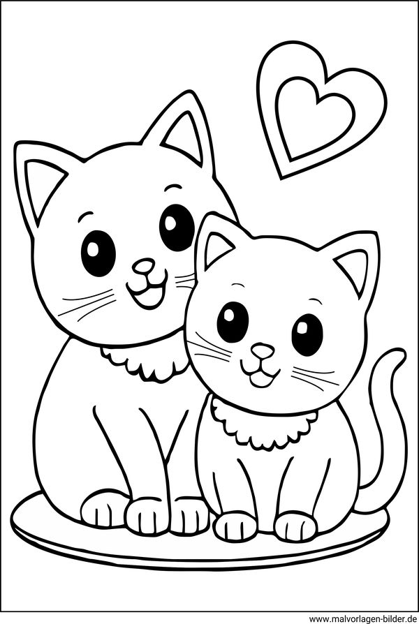 Ausmalbild zwei kleine Katzen als Haustiere Illustration 