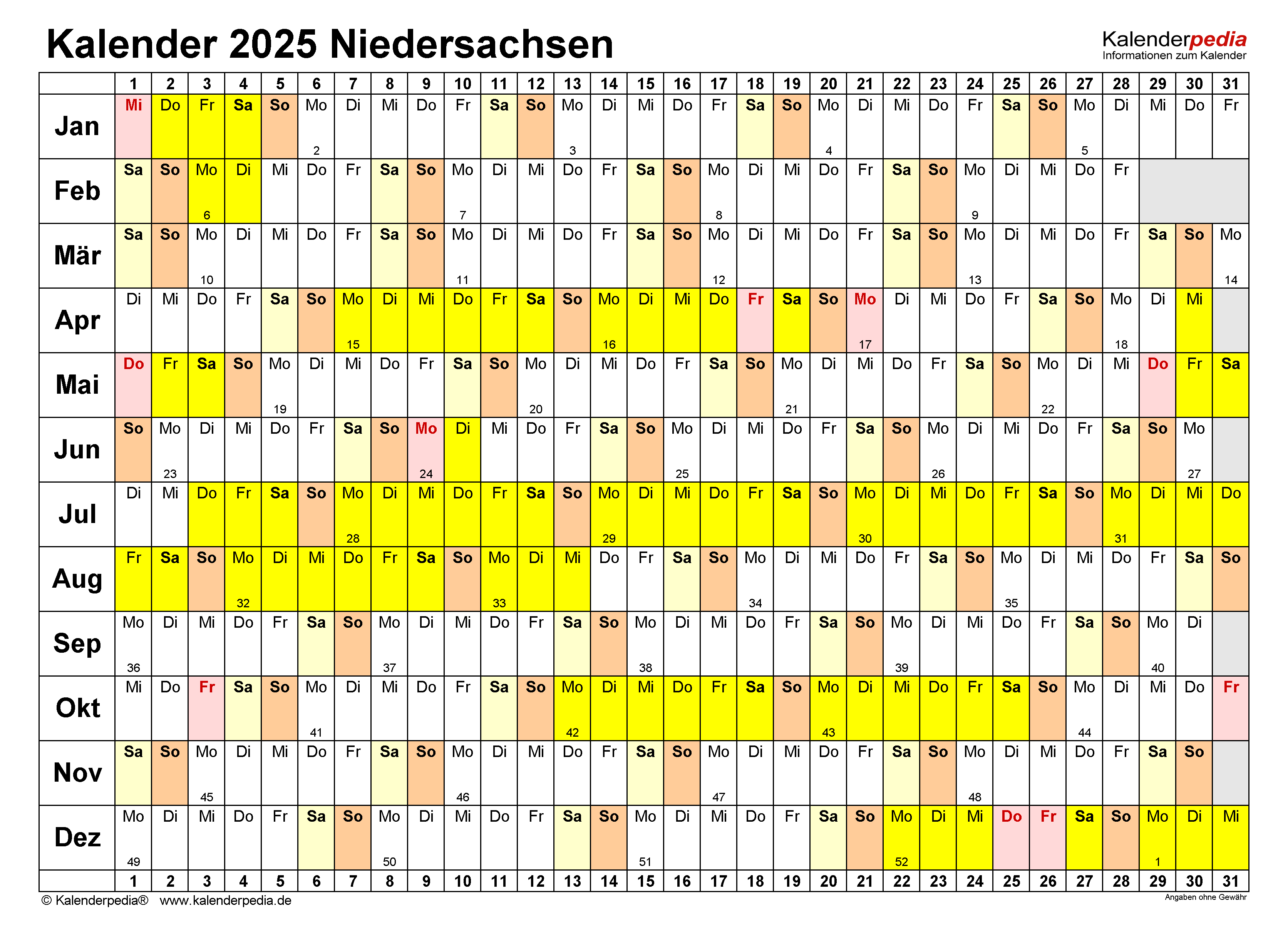  Kalender 2025 Niedersachsen: Ferien, Feiertage, Excel-Vorlagen Bildidee 