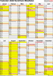  Kalender 2026 NRW: Ferien, Feiertage, PDF-Vorlagen Illustration 