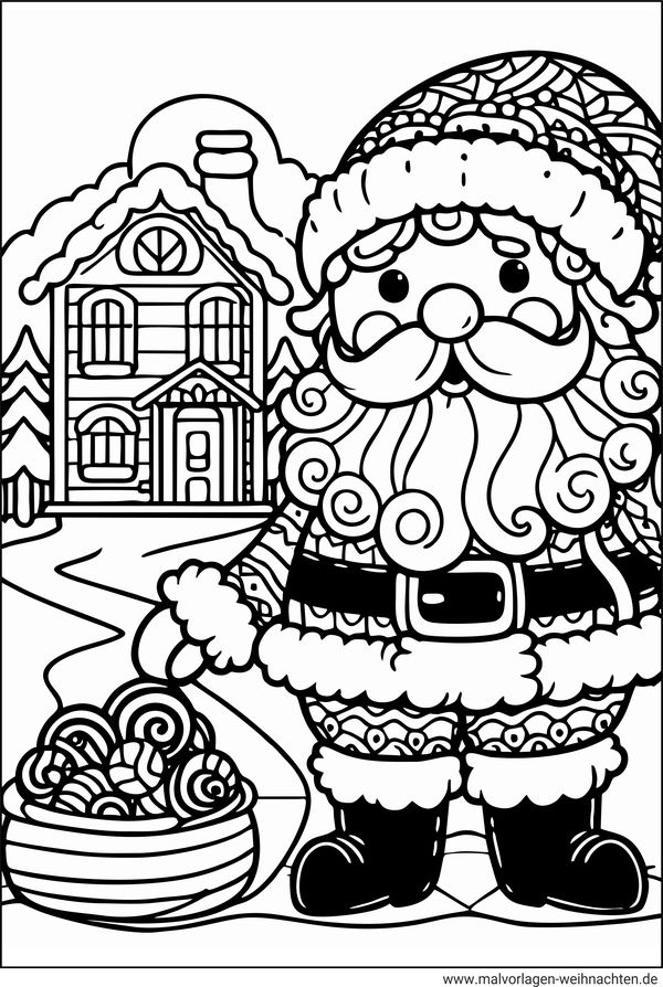  Weihnachtsmann zum Ausmalen und Drucken Illustration 